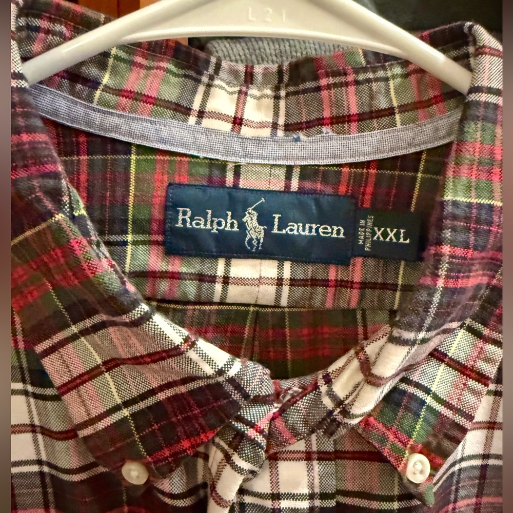 Men’s XXL traditional tartan plaid Polo by Ralph Lauren woven long sleeved shirt